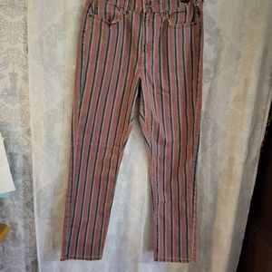 American Eagle Outfitters High Rise Striped Jeans - Red and Black
